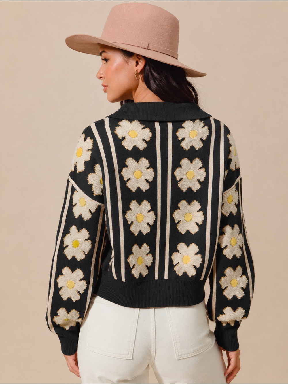 Daisy Polo Sweater - Black/Ivory - Picture 3 of 3